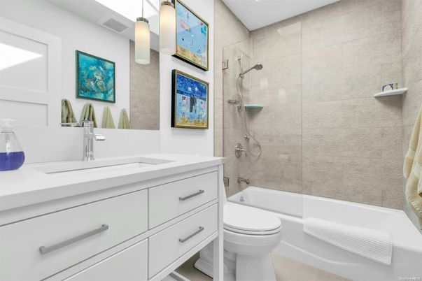 Bathroom, Glass Shower, Interior, Pendant Lights