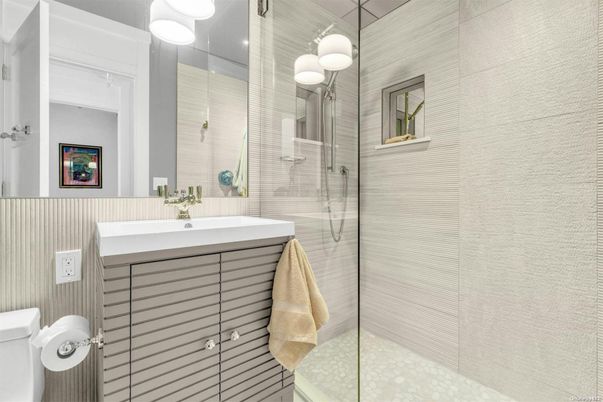 Bathroom, Glass Shower, Interior, Pendant Lights