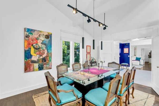 Dining room, Interior, Pendant Lights, Wood Texture Flooring