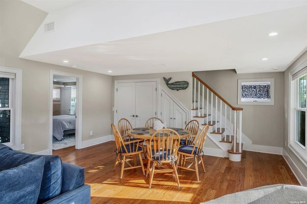 Dining room, Interior, Recessed Lighting, Wood Texture Flooring