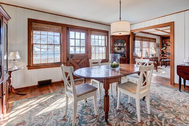 Dining room, Interior, Pendant Lights, Wood Texture Flooring