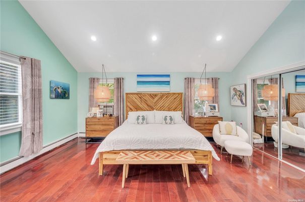Bedroom, Interior, Pendant Lights, Recessed Lighting, Wood Texture Flooring