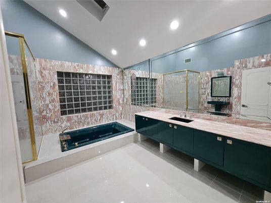 Bathroom, Dual Sink Vanities, Glass Shower, Interior, Recessed Lighting