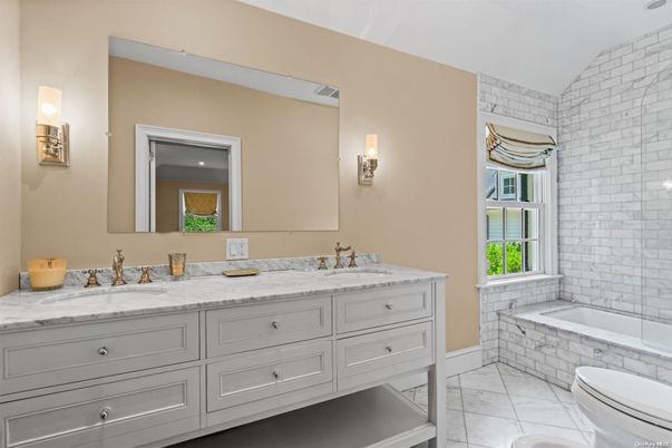 Bathroom, Dual Sink Vanities, Interior, Marble, Stone Walls