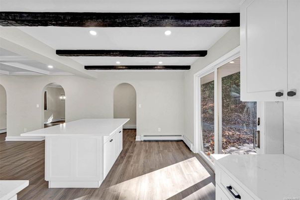 Interior, Kitchen, Recessed Lighting, Wooden Beams, Wood Texture Flooring