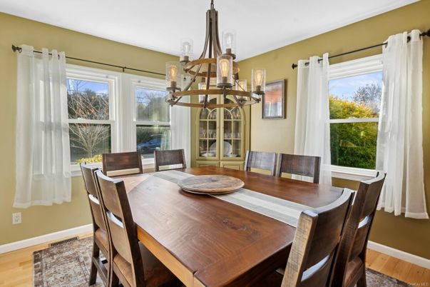 Dining room, Interior, Pendant Lights, Wood Texture Flooring