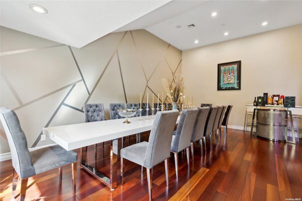 Dining room, Interior, Recessed Lighting, Wood Texture Flooring