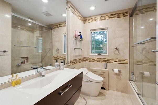 Bathroom, Dual Sink Vanities, Glass Shower, Interior, Recessed Lighting