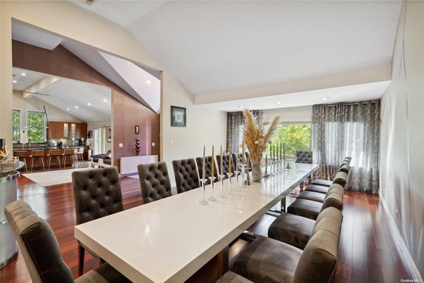 Dining room, Interior, Recessed Lighting, Wood Texture Flooring