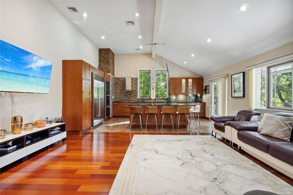 Interior, Kitchen, Living room, Recessed Lighting, Stainless Steel Appliances, Wood Texture Flooring