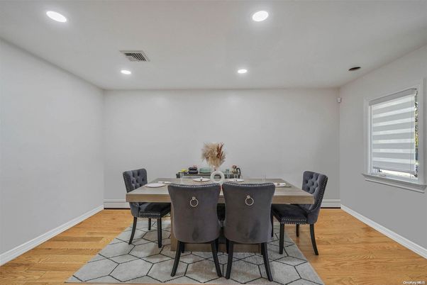 Dining room, Interior, Recessed Lighting, Wood Texture Flooring