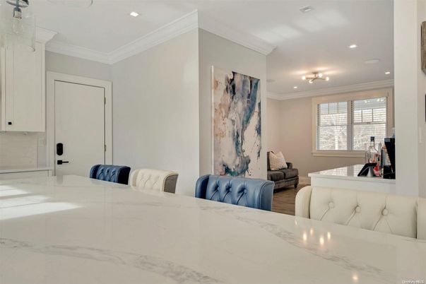 Dining room, Interior, Recessed Lighting, Wood Texture Flooring