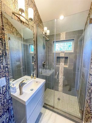 Bathroom, Glass Shower, Interior, Marble, Recessed Lighting