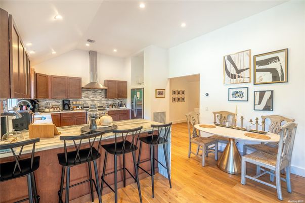 Dining room, Interior, Kitchen, Recessed Lighting, Wood Texture Flooring