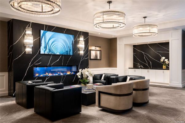 Chandelier, Fireplace, Interior, Living room, Marble Walls, Pendant Lights, Recessed Lighting