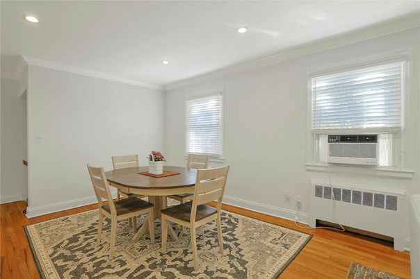 Dining room, Interior, Recessed Lighting, Wood Texture Flooring