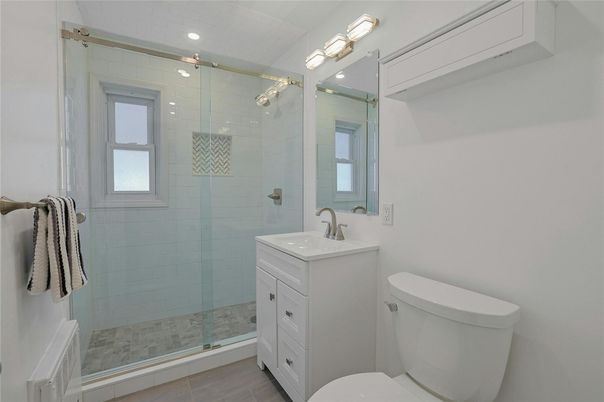 Bathroom, Glass Shower, Interior, Recessed Lighting