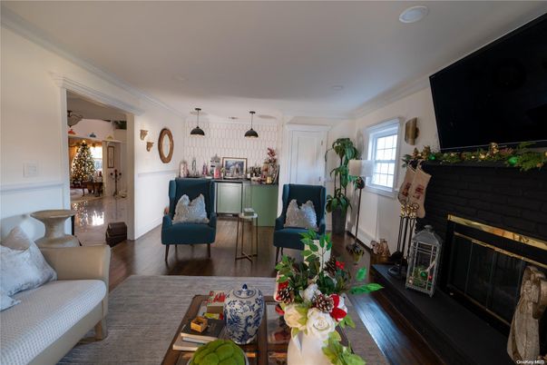 Fireplace, Interior, Living room, Pendant Lights, Wood Texture Flooring