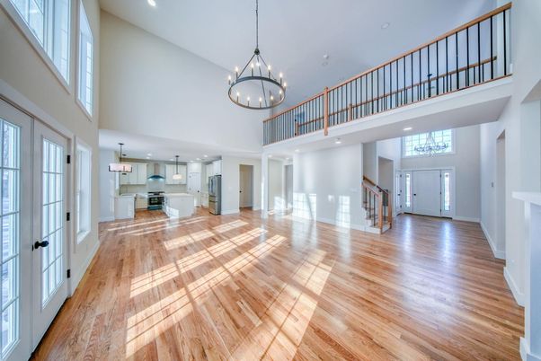 Chandelier, Interior, Kitchen, Pendant Lights, Recessed Lighting, Stainless Steel Appliances, Wood Texture Flooring