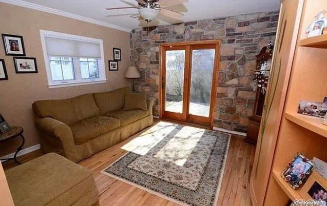 Interior, Living room, Stone Walls, Wood Texture Flooring