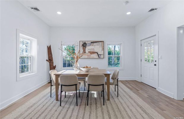 Dining room, Interior, Recessed Lighting, Wood Texture Flooring