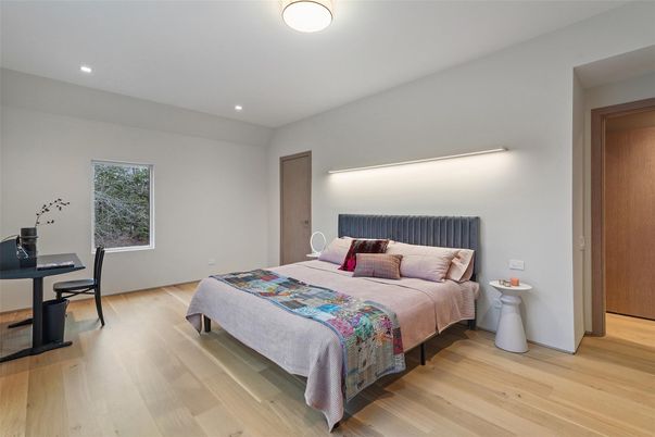 Bedroom, Home Office, Interior, Recessed Lighting, Wood Texture Flooring