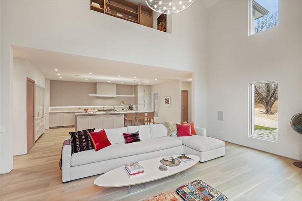 Interior, Kitchen, Living room, Recessed Lighting, Wood Texture Flooring