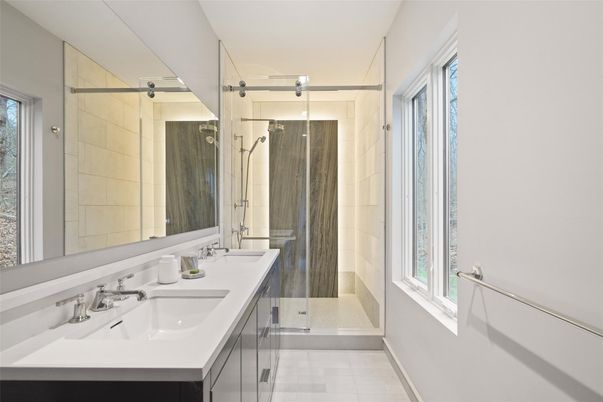 Bathroom, Dual Sink Vanities, Glass Shower, Interior