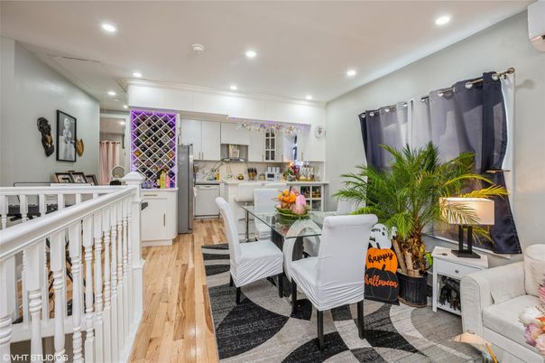 Dining room, Interior, Recessed Lighting, Wood Texture Flooring