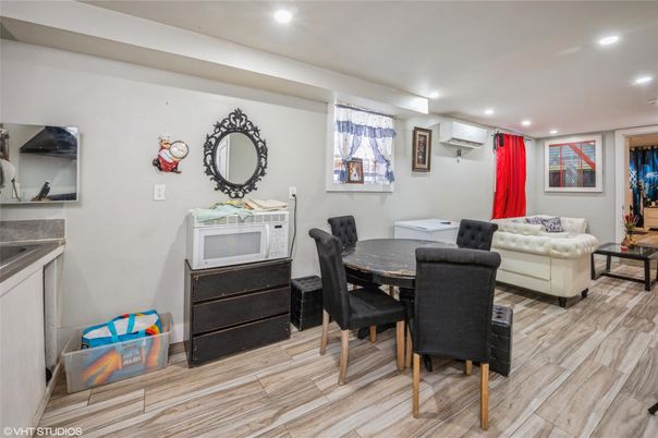 Dining room, Interior, Recessed Lighting, Wood Texture Flooring