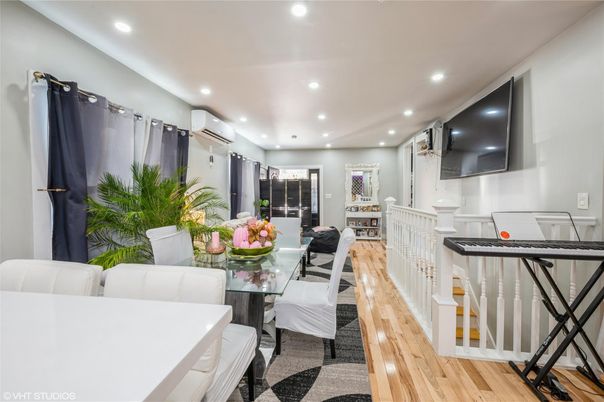 Dining room, Interior, Recessed Lighting, Wood Texture Flooring