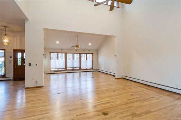 Empty room, Interior, Pendant Lights, Recessed Lighting, Wood Texture Flooring