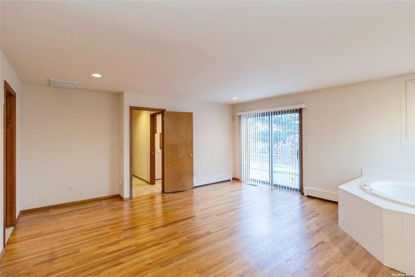 Bathroom, Empty room, Interior, Recessed Lighting, Wood Texture Flooring