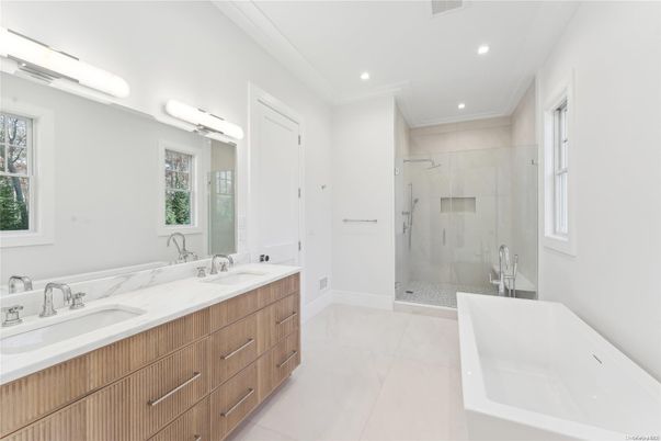 Bathroom, Dual Sink Vanities, Glass Shower, Interior, Recessed Lighting