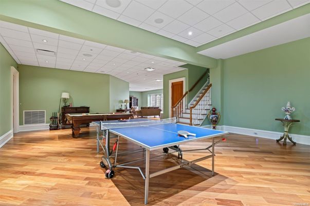 Billiard Table, Game Room, Interior, Recessed Lighting, Wood Texture Flooring