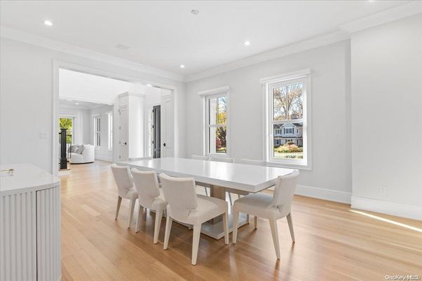 Dining room, Interior, Recessed Lighting, Wood Texture Flooring