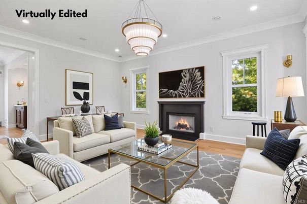 Chandelier, Fireplace, Interior, Living room, Recessed Lighting, Wood Texture Flooring