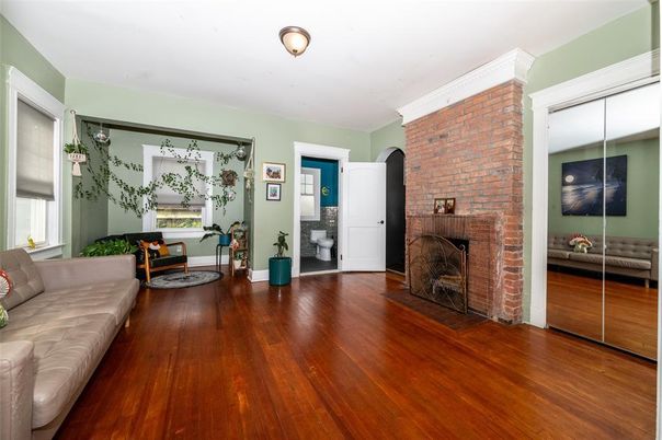 Fireplace, Interior, Living room, Stone Walls, Wood Texture Flooring