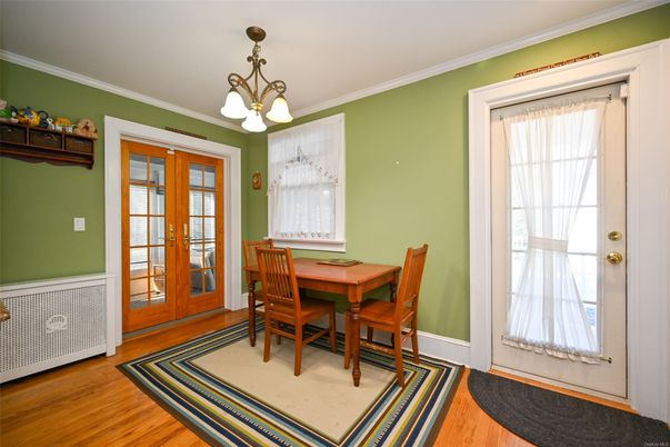 Dining room, Interior, Pendant Lights, Wood Texture Flooring