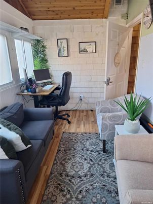 Home Office, Interior, Stone Walls, Wooden Ceilings, Wood Texture Flooring
