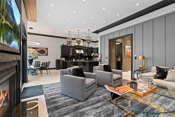 Dining room, Fireplace, Interior, Kitchen, Living room, Pendant Lights, Recessed Lighting, Stainless Steel Appliances