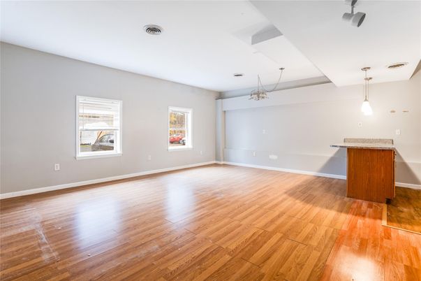 Empty room, Interior, Pendant Lights, Wood Texture Flooring