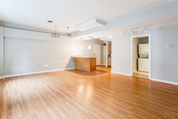 Empty room, Interior, Kitchen, Pendant Lights, Wood Texture Flooring