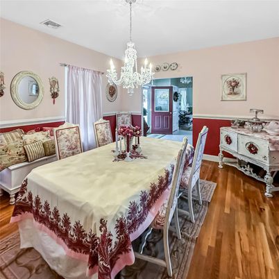 Chandelier, Dining room, Interior, Wood Texture Flooring