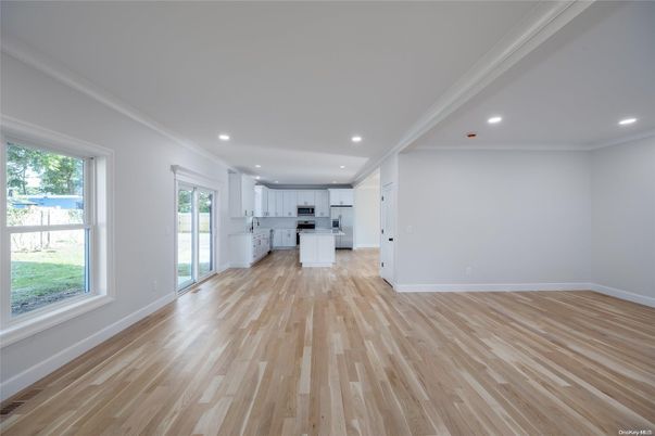 Empty room, Interior, Kitchen, Recessed Lighting, Wood Texture Flooring