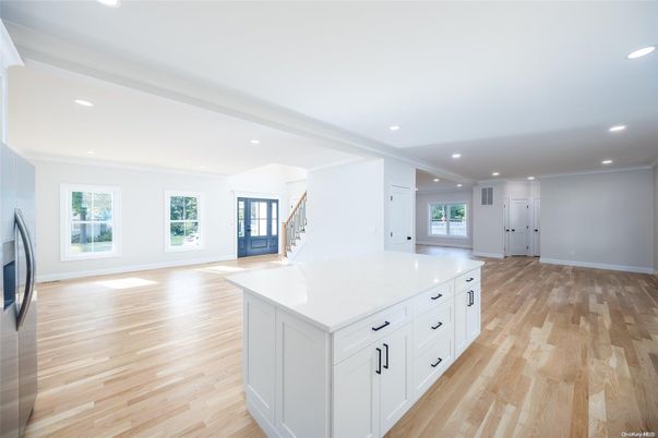 Empty room, Interior, Kitchen, Recessed Lighting, Wood Texture Flooring