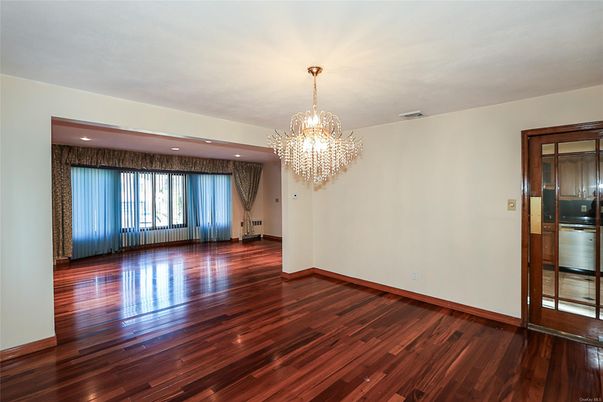 Chandelier, Empty room, Interior, Recessed Lighting, Wood Texture Flooring