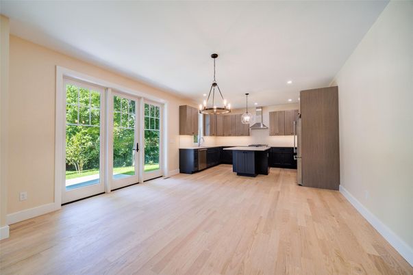 Interior, Kitchen, Pendant Lights, Recessed Lighting, Wood Texture Flooring