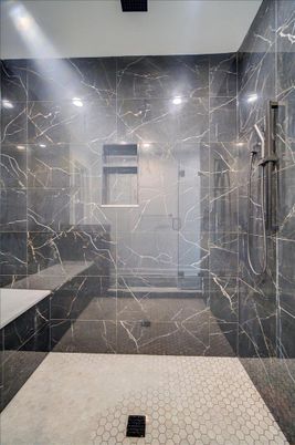 Bathroom, Interior, Marble Walls, Recessed Lighting