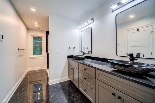 Bathroom, Dual Sink Vanities, Interior, Marble, Recessed Lighting